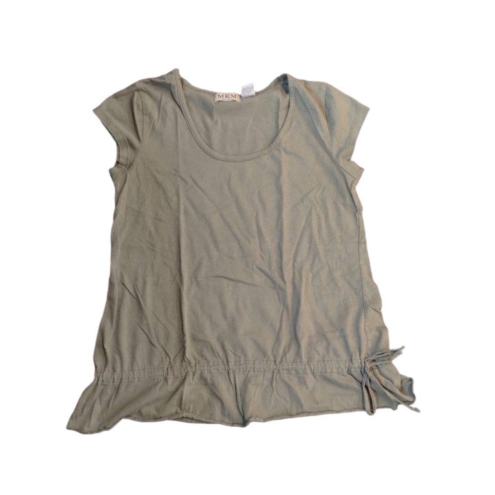 M.K.M Designs Olive green Short Sleeve Round Neck Ruffle Peplum Hem Shirt Top L